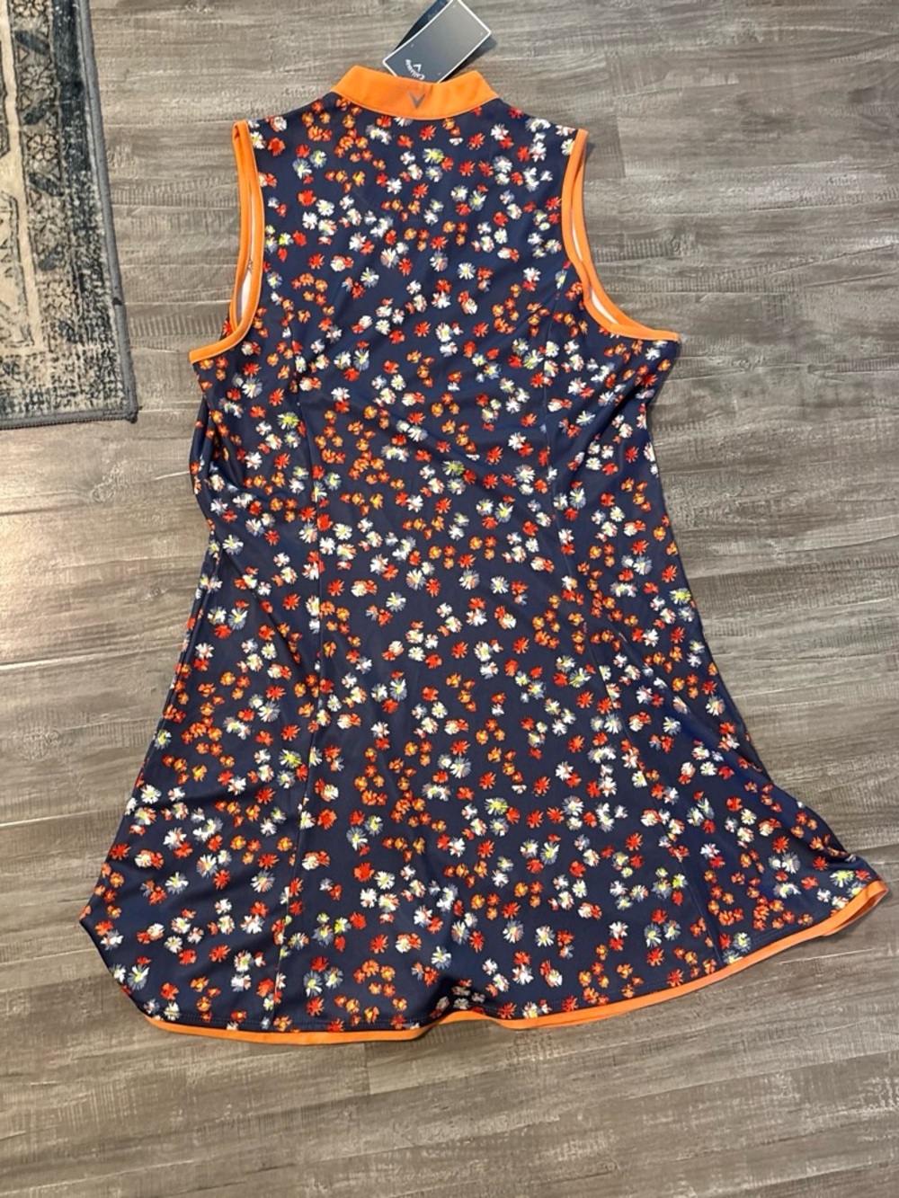 Callaway Navy Floral Sleeveless Women’s Dress with Orange Trim - Picture 4 of 4